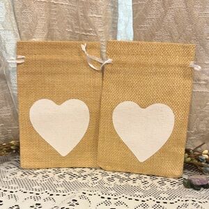 Tan Burlap Gift Bags with White Heart